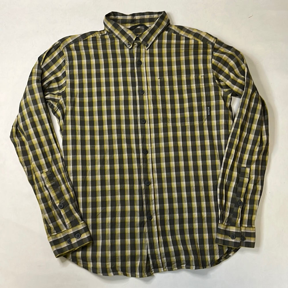 Columbia Men's Yellow & Grey Plaid Button-Down M